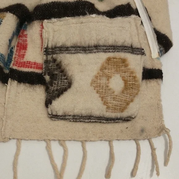 Vintage 70s Wool Jacket Love Birds Hand Crafted South American Woven w Fringe - Picture 15 of 16